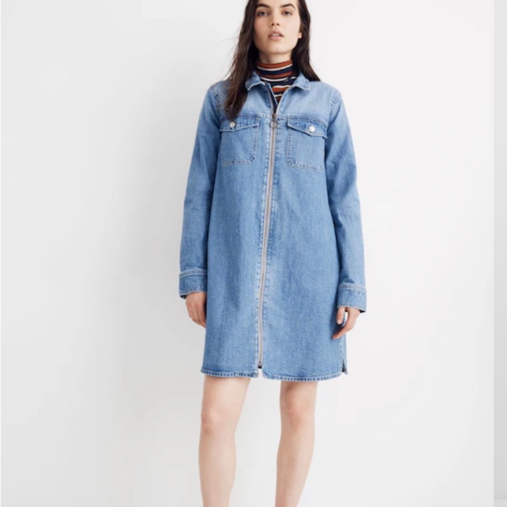 Madewell Blue Denim Zip-Front Dress